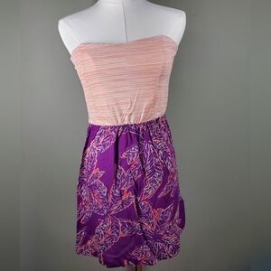 Purple and Pink Strapless Kids Dress